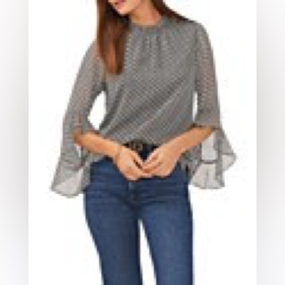 Vince Camuto Black and White Dot Bell-Sleeve Blouse